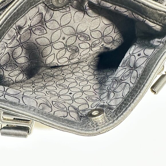 Vintage Fossil Black Pebbled Leather Handbag Satchel Purse - Picture 10 of 15